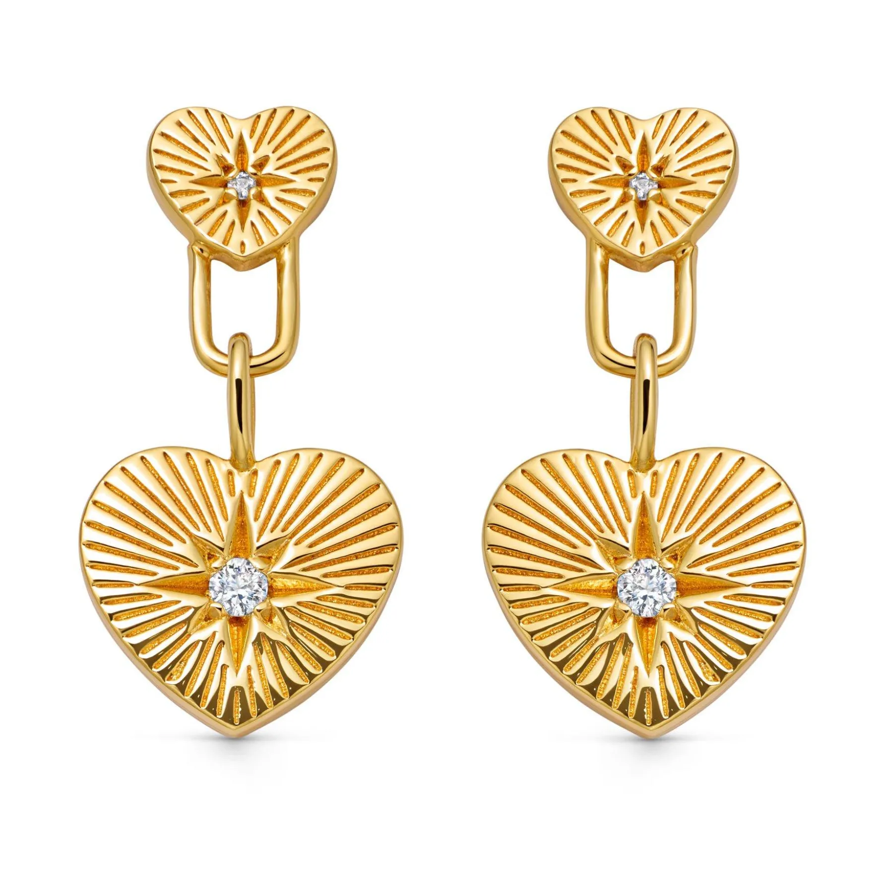 Astley Clarke Biography 18ct Yellow Gold Vermeil White Sapphire Double Heart Drop Stud Earrings