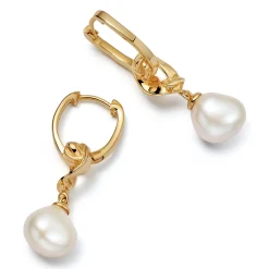 Astley Clarke Floe 18ct Yellow Gold Vermeil Freshwater Pearl Huggie Drop Earrings