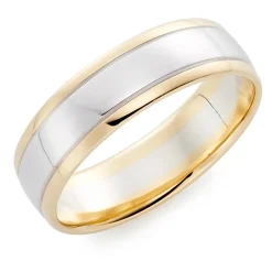 Beaverbrooks 9ct White and Yellow Gold 6mm Men’s Wedding Ring