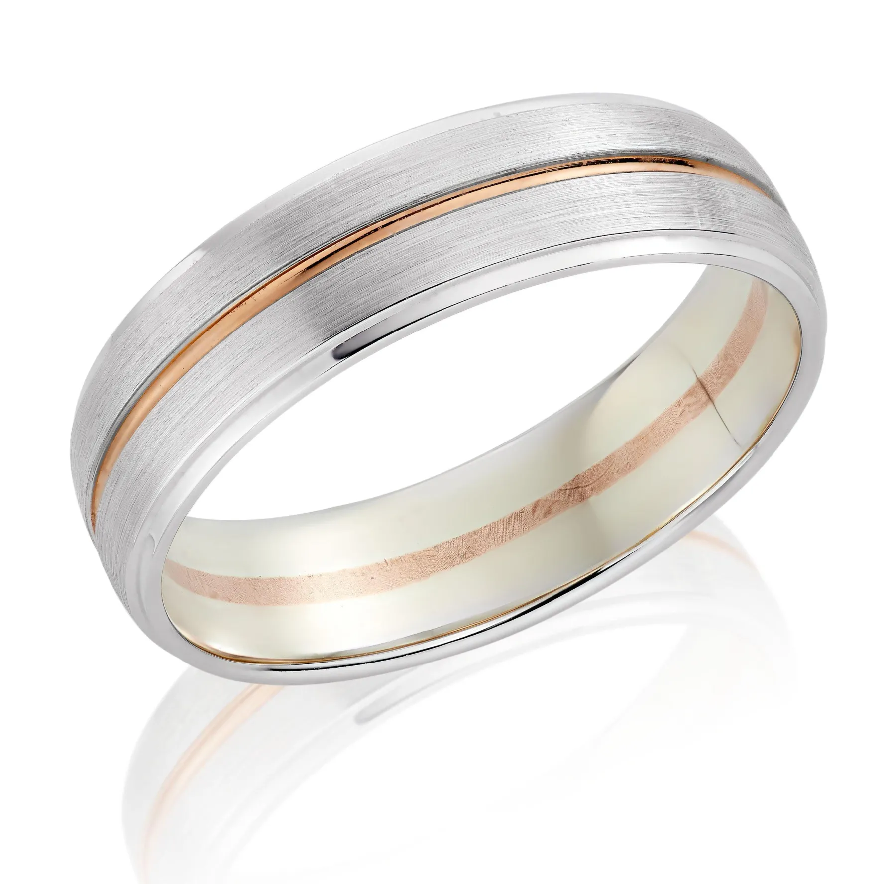 Beaverbrooks 9ct White and Rose Gold 6mm Men's Wedding Ring