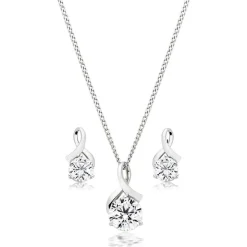 Beaverbrooks 9ct White Gold Cubic Zirconia Pendant and Earrings Set