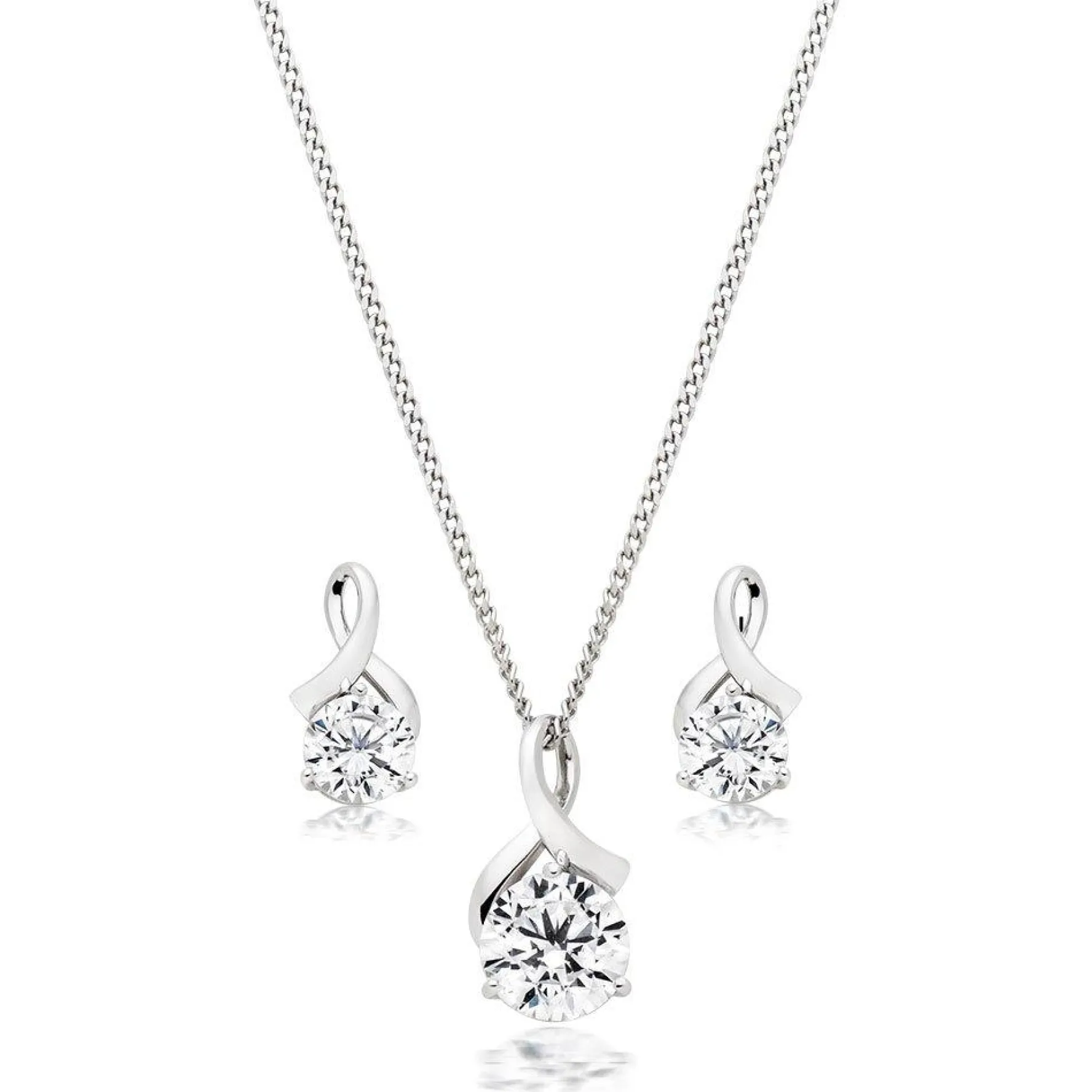 Beaverbrooks 9ct White Gold Cubic Zirconia Pendant and Earrings Set