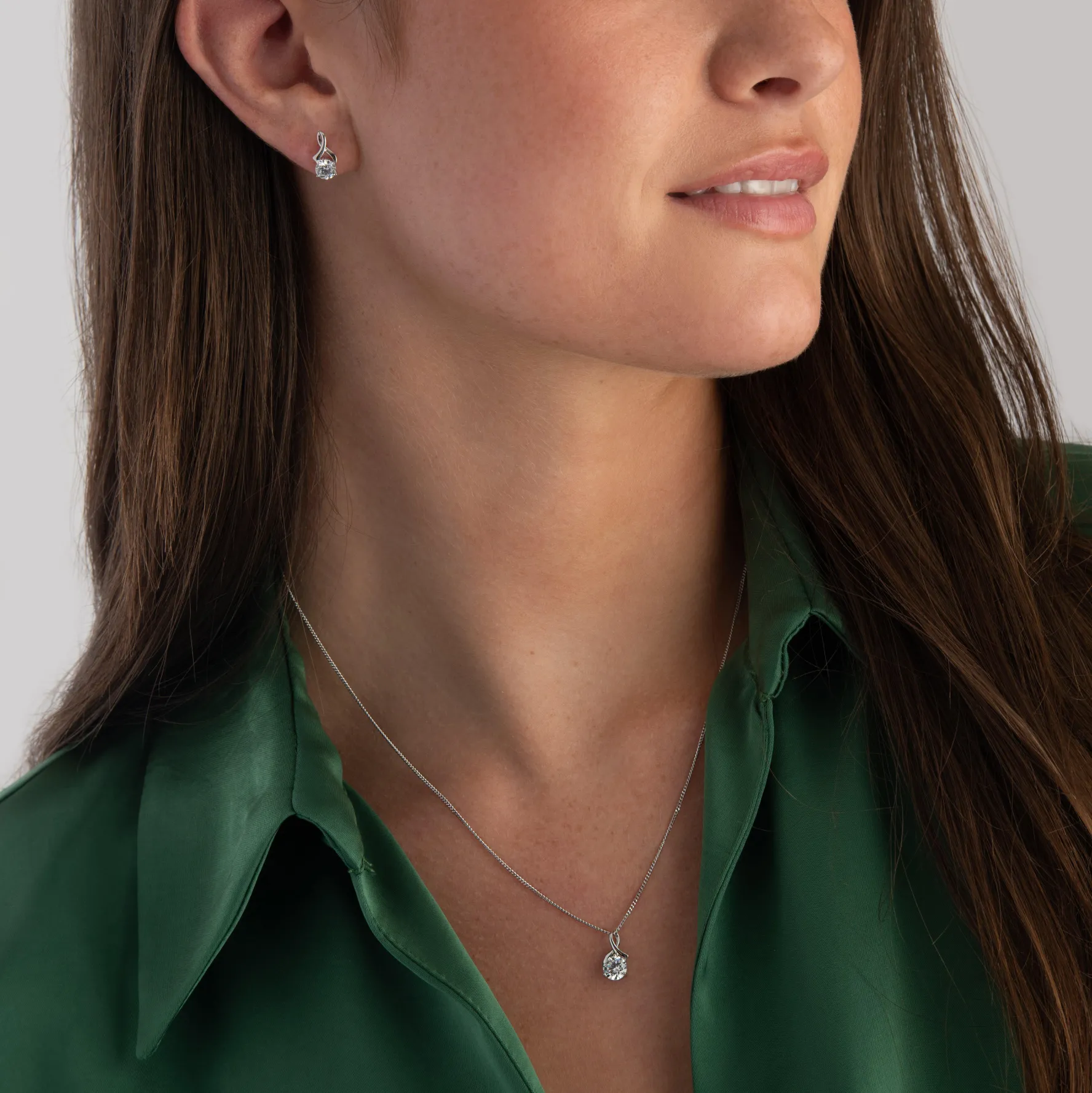 Beaverbrooks 9ct White Gold Cubic Zirconia Pendant and Earrings Set