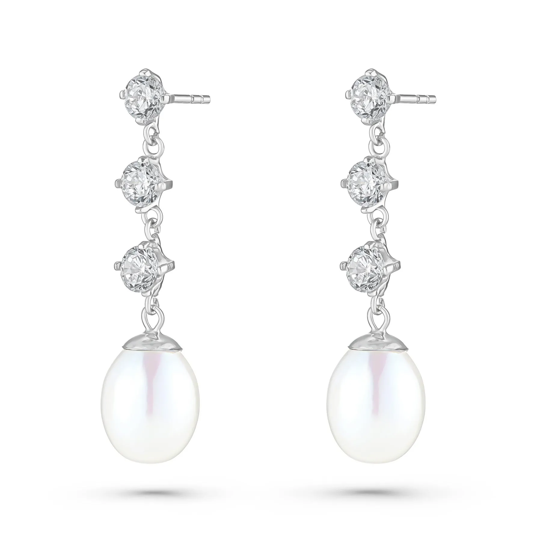 Beaverbrooks 9ct White Gold Cubic Zirconia Freshwater Cultured Pearl Drop Earrings