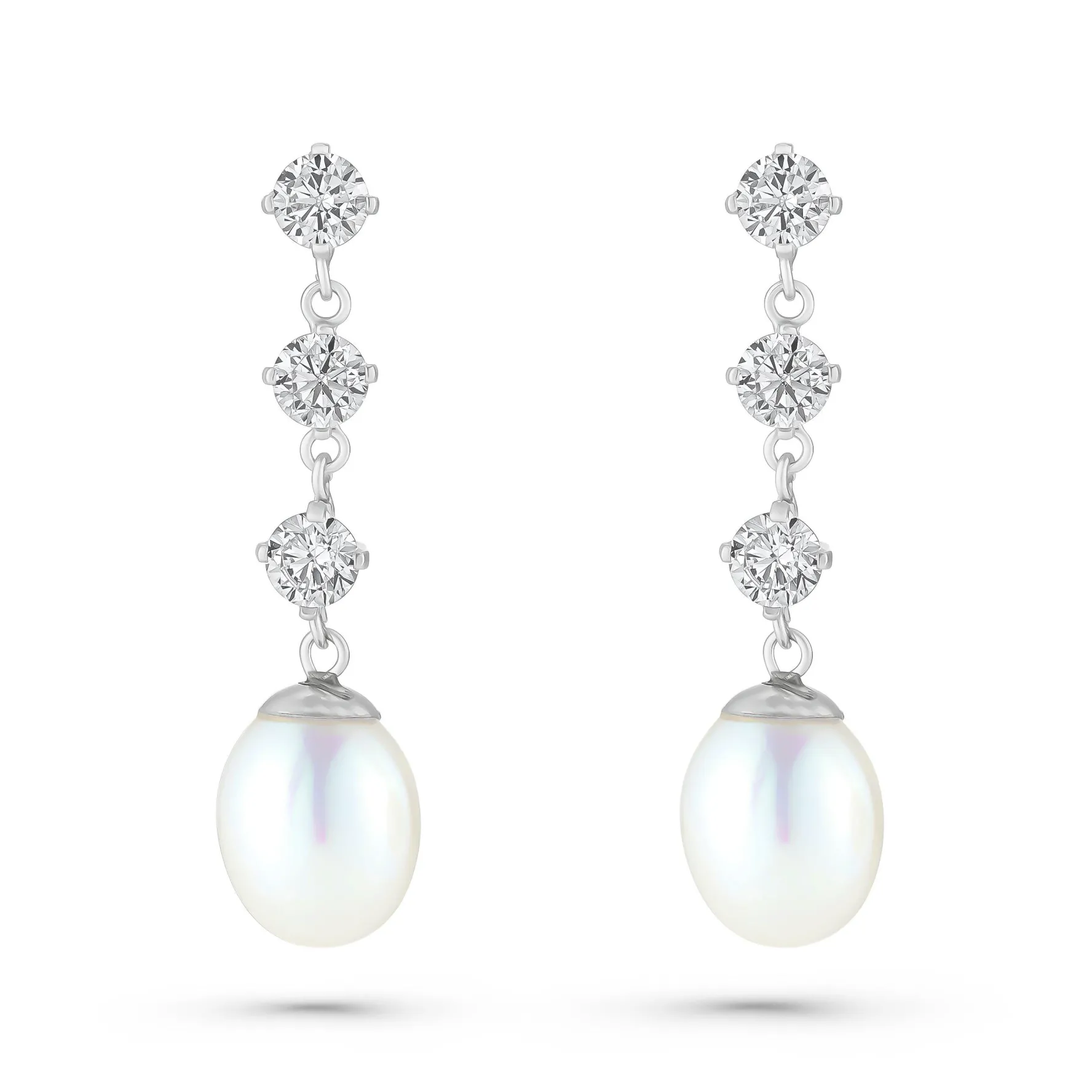 Beaverbrooks 9ct White Gold Cubic Zirconia Freshwater Cultured Pearl Drop Earrings