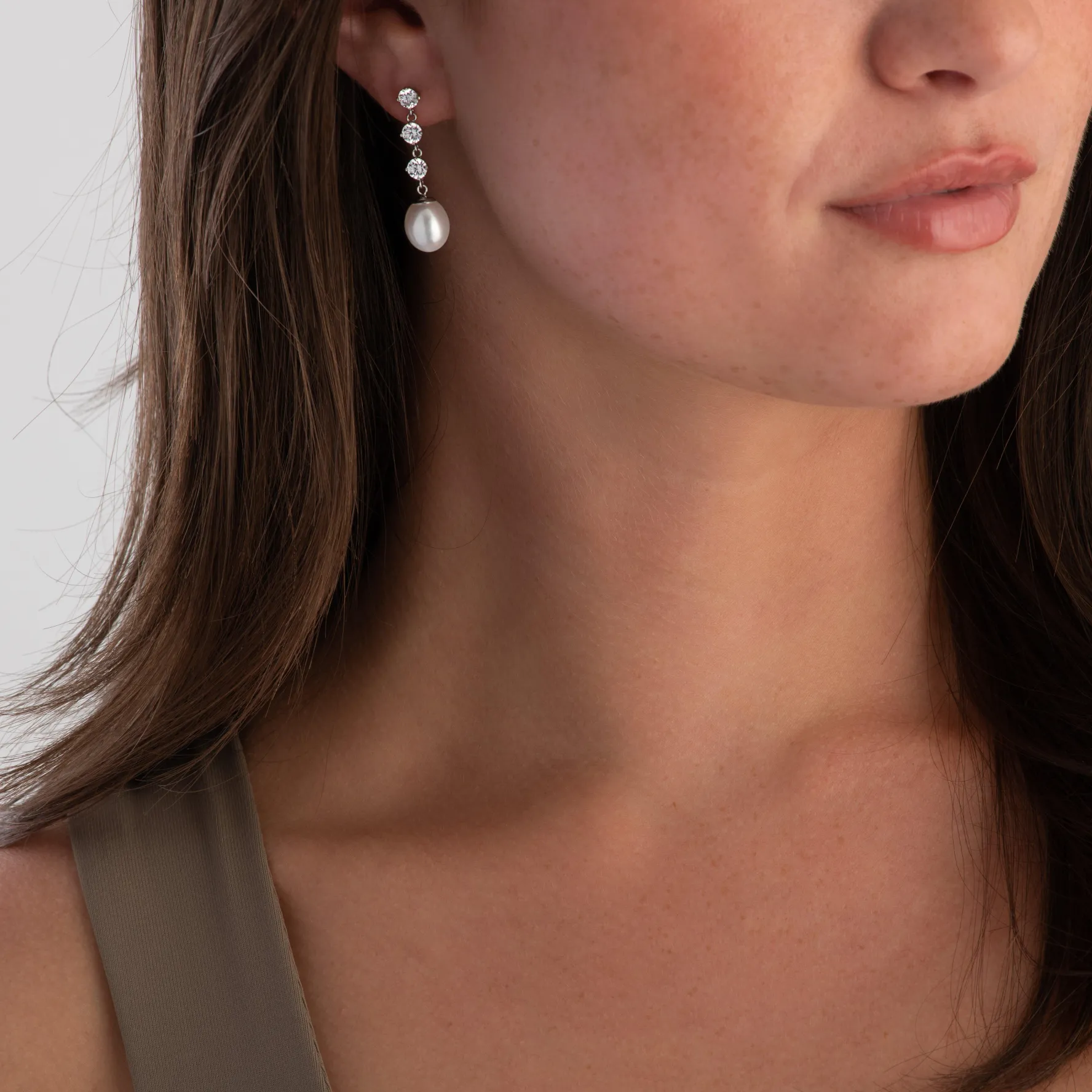 Beaverbrooks 9ct White Gold Cubic Zirconia Freshwater Cultured Pearl Drop Earrings