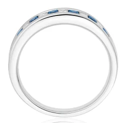 Beaverbrooks 18ct White Gold Diamond Sapphire Princess Cut Half Eternity Ring