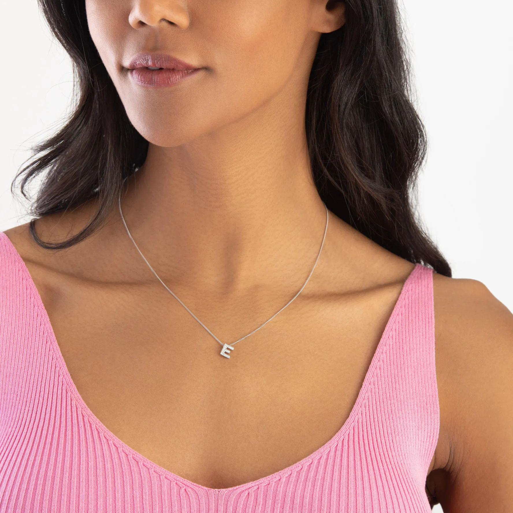 Beaverbrooks 9ct White Gold Diamond Initial E Pendant