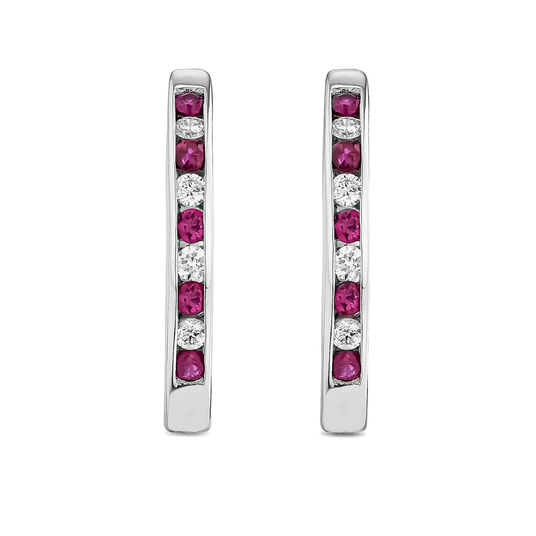 Beaverbrooks 9ct White Gold Diamond Ruby Hoop Earrings