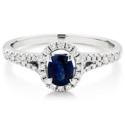 Beaverbrooks 18ct White Gold Diamond Sapphire Halo Engagement Ring