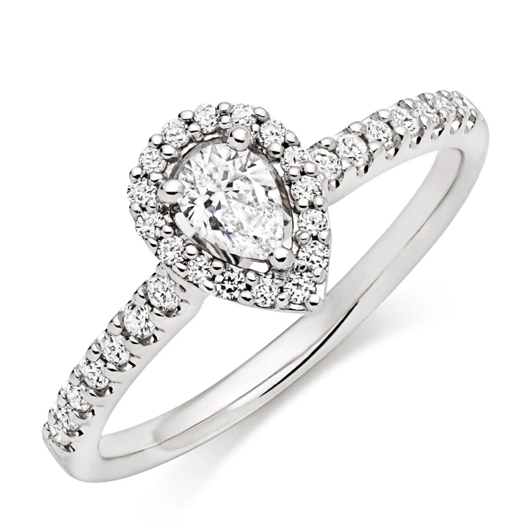 Beaverbrooks 18ct White Gold Diamond Pear Shaped Halo Engagement Ring