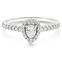 Beaverbrooks 18ct White Gold Diamond Pear Shaped Halo Engagement Ring