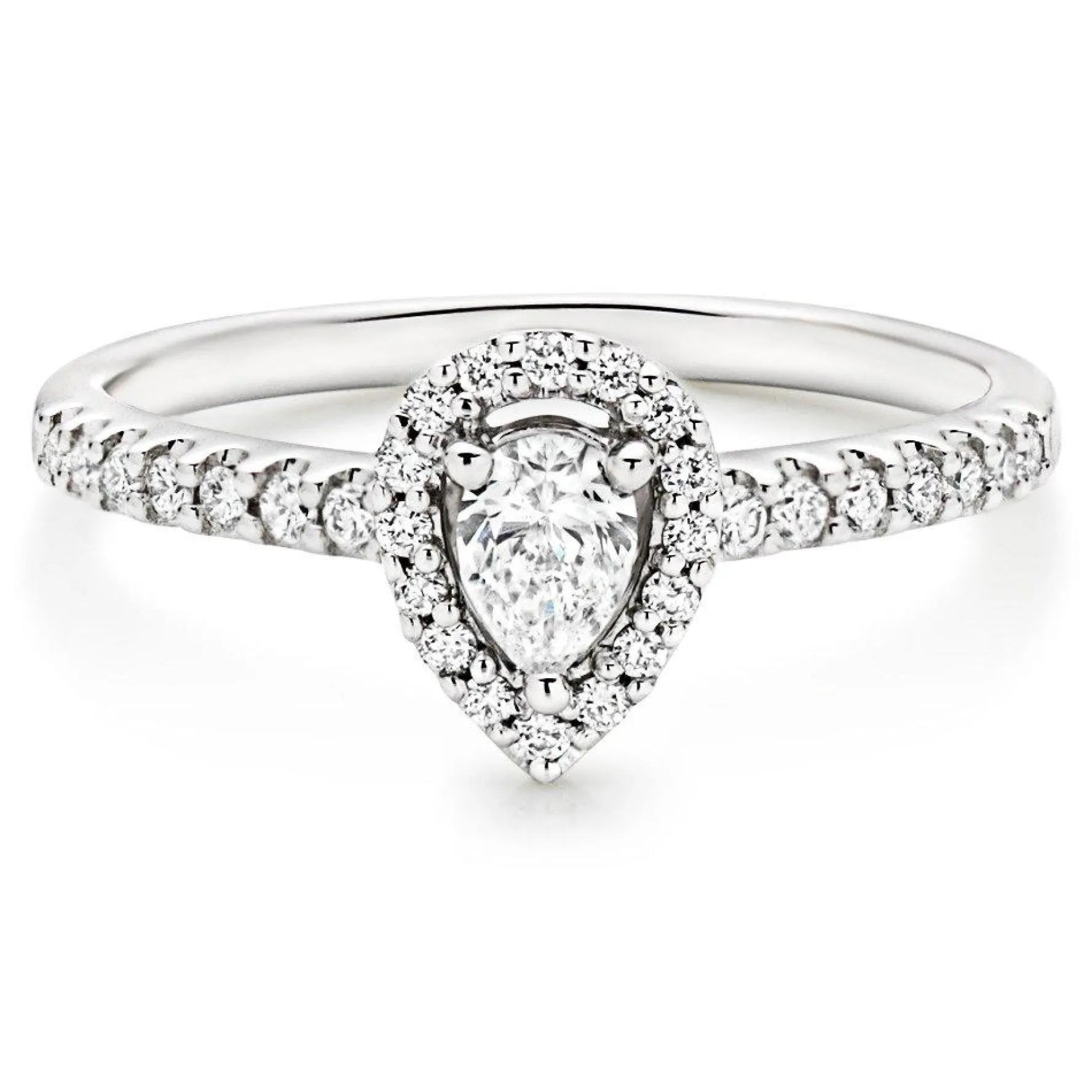 Beaverbrooks 18ct White Gold Diamond Pear Shaped Halo Engagement Ring