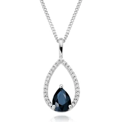 Beaverbrooks 9ct White Gold Diamond Sapphire Pendant