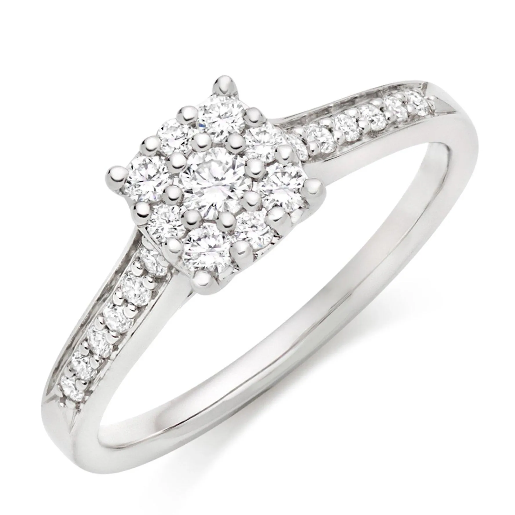 Beaverbrooks 9ct White Gold Diamond Cluster Engagement Ring