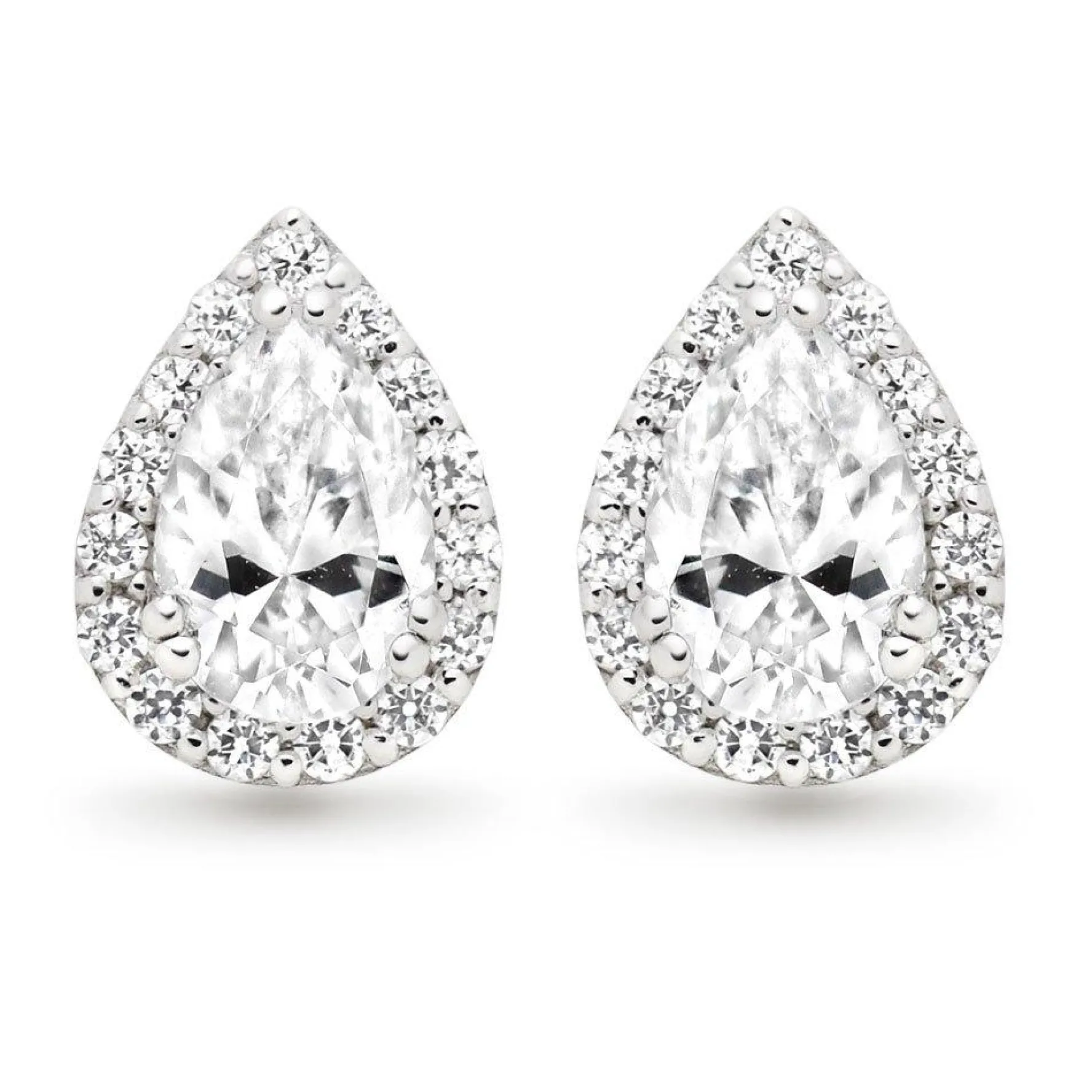 Beaverbrooks 9ct White Gold Cubic Zirconia Pear-Shaped Halo Earrings