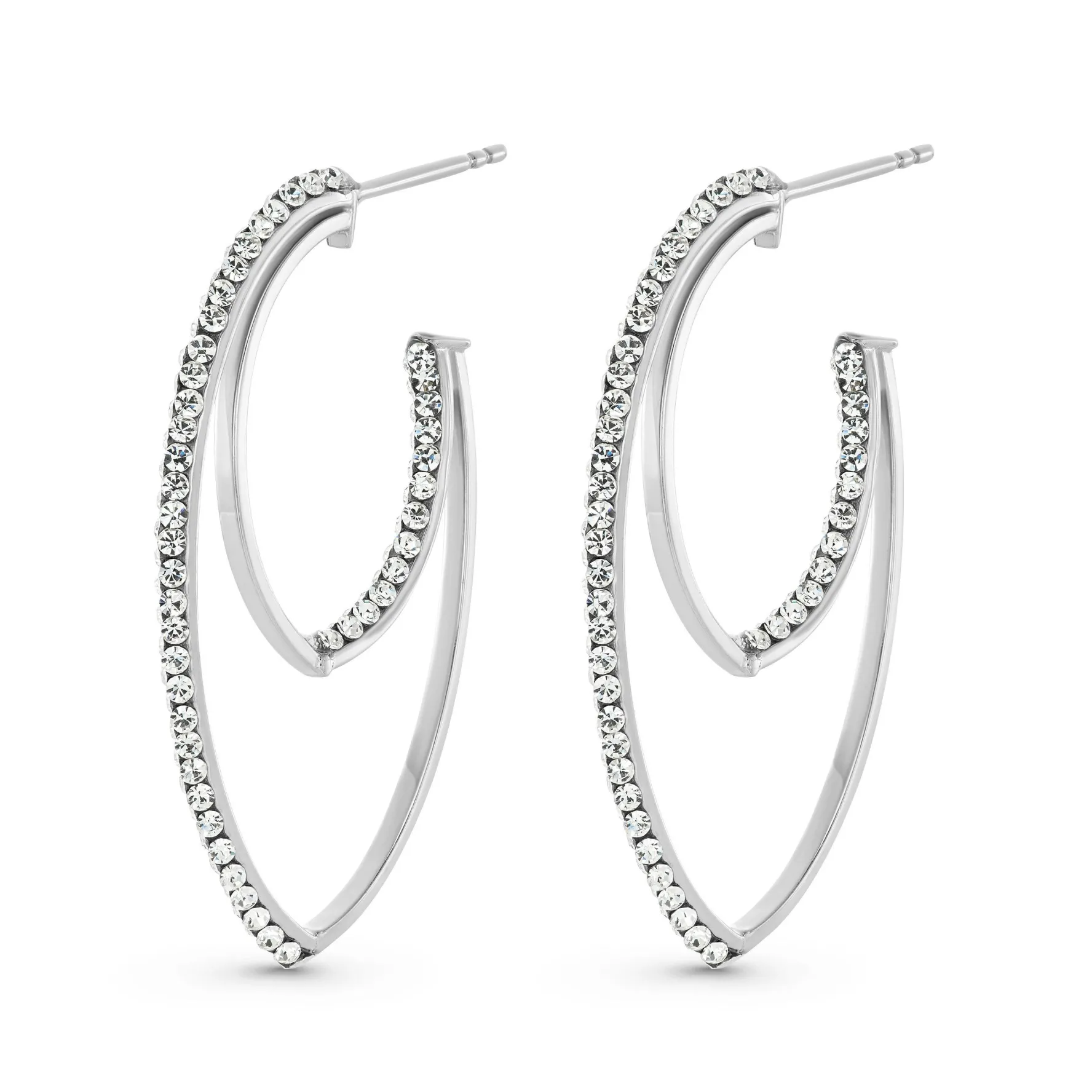 Beaverbrooks 9ct White Gold Crystal Double Hoop Earrings