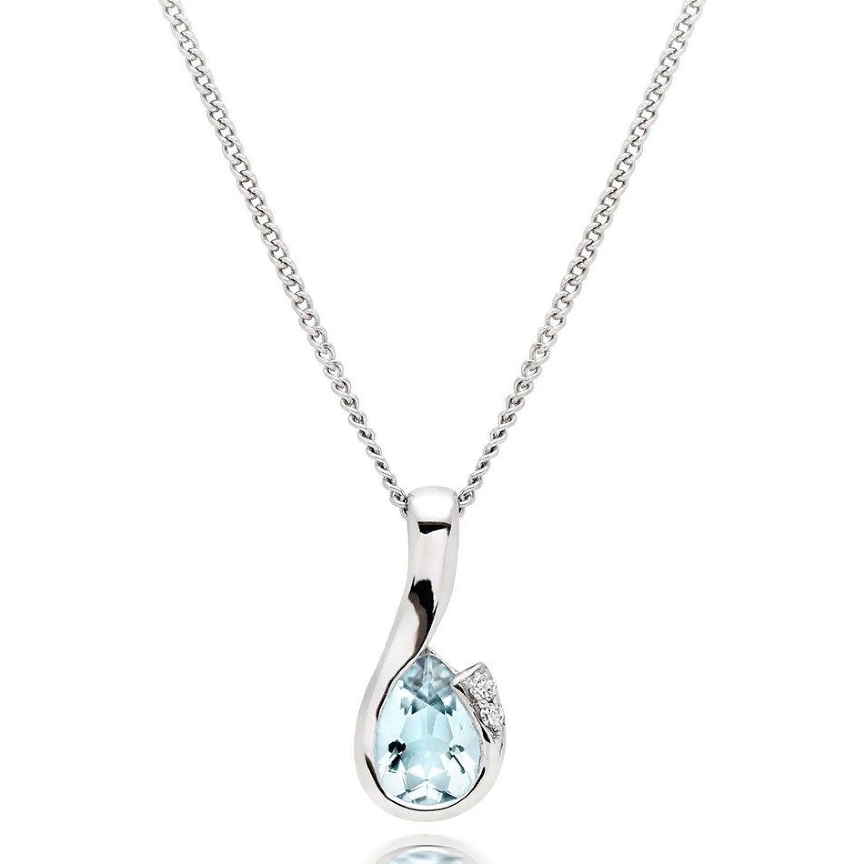 Beaverbrooks 9ct White Gold Diamond Aquamarine Pendant