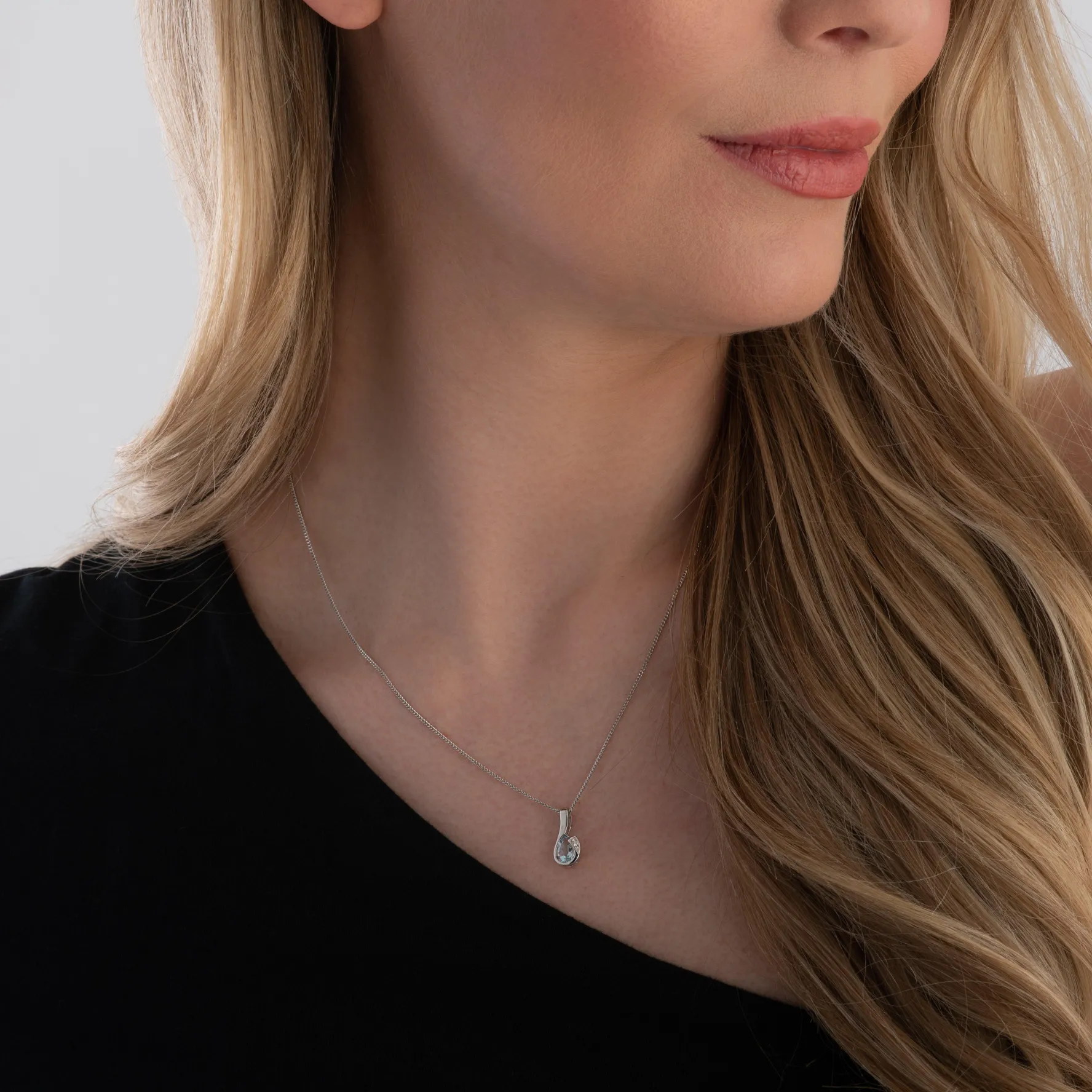 Beaverbrooks 9ct White Gold Diamond Aquamarine Pendant