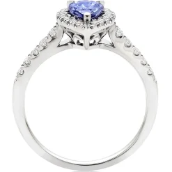 Beaverbrooks 18ct White Gold Diamond Tanzanite Pear Shaped Halo Ring