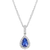 Beaverbrooks 18ct White Gold Diamond Tanzanite Pear Shaped Halo Pendant