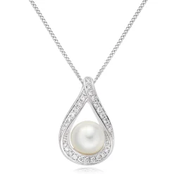 Beaverbrooks 9ct White Gold Diamond Freshwater Cultured Pearl Pendant