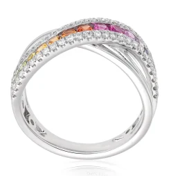 Beaverbrooks 18ct White Gold Diamond Sapphire Rainbow Ring