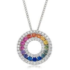 Beaverbrooks 18ct White Gold Diamond Sapphire Rainbow Pendant