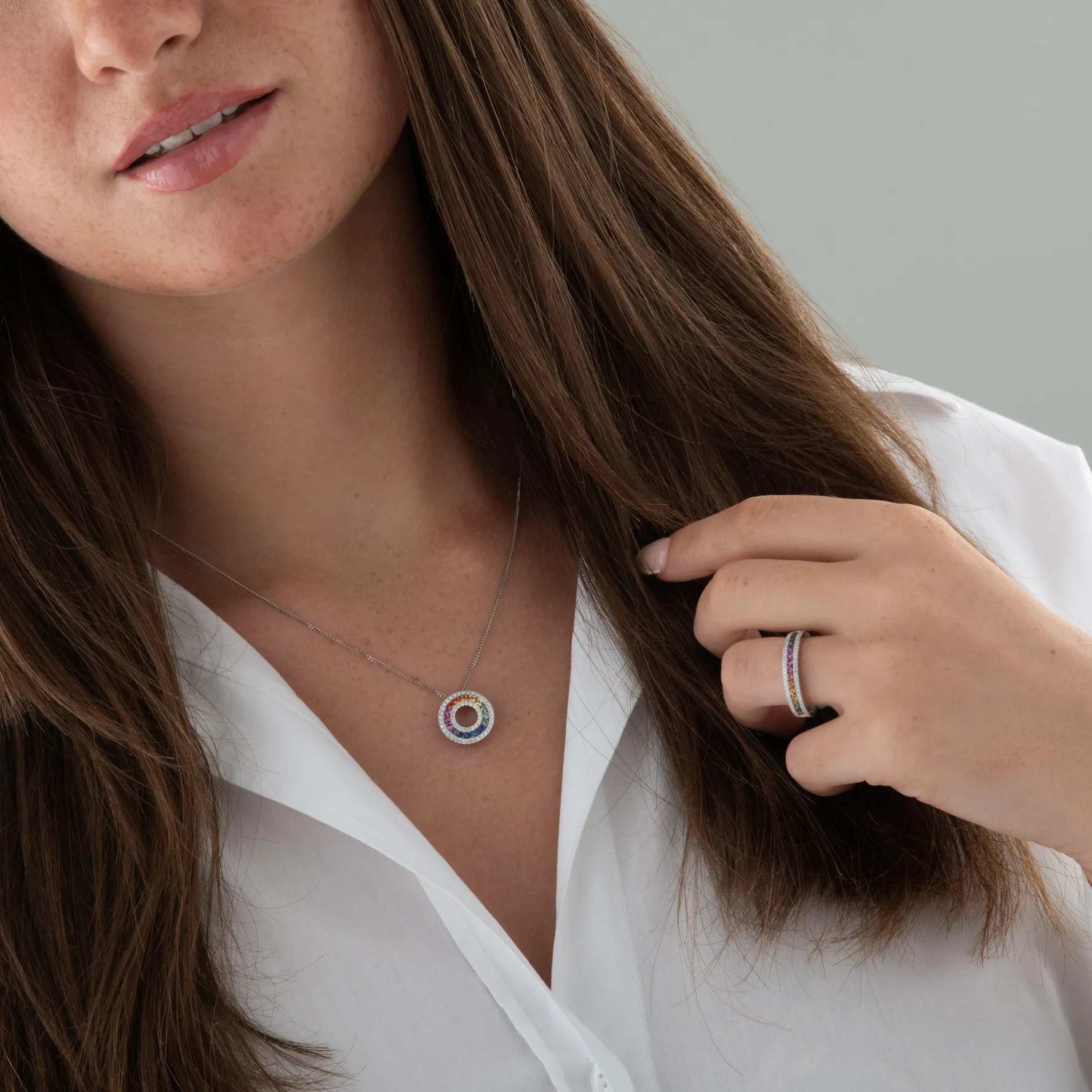 Beaverbrooks 18ct White Gold Diamond Sapphire Rainbow Pendant