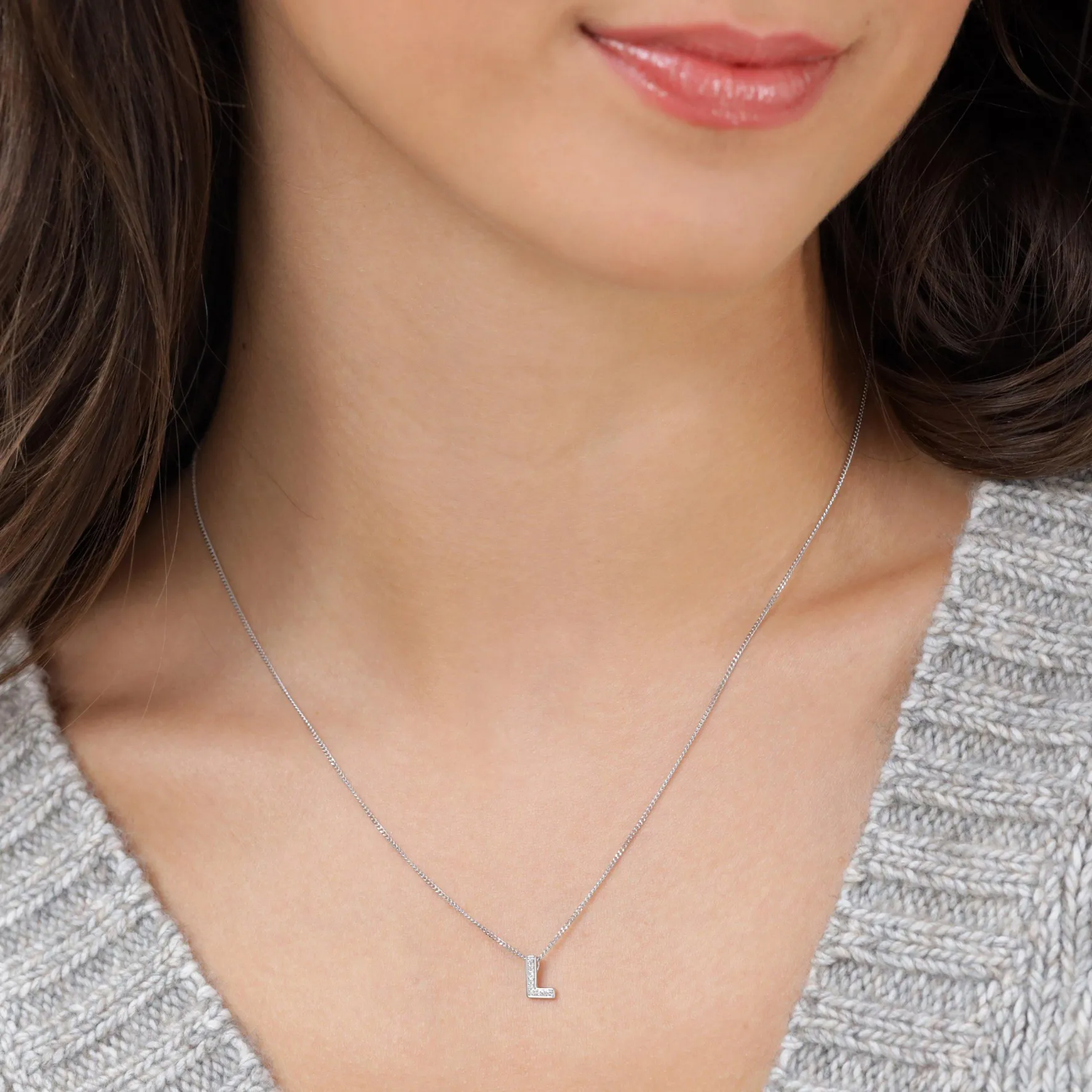 Beaverbrooks 9ct White Gold Diamond Initial L Pendant