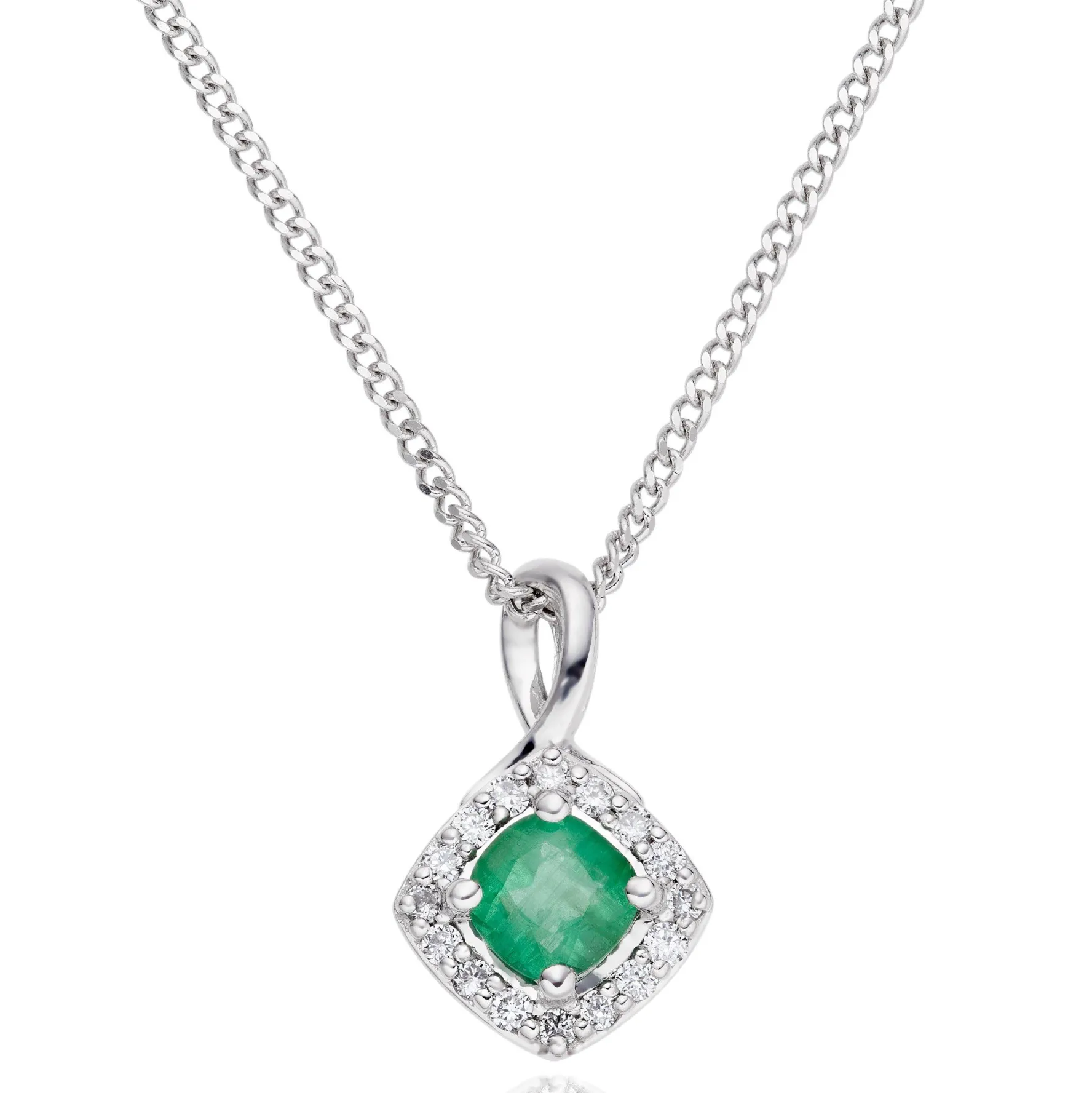 Beaverbrooks 9ct White Gold Diamond Emerald Pendant