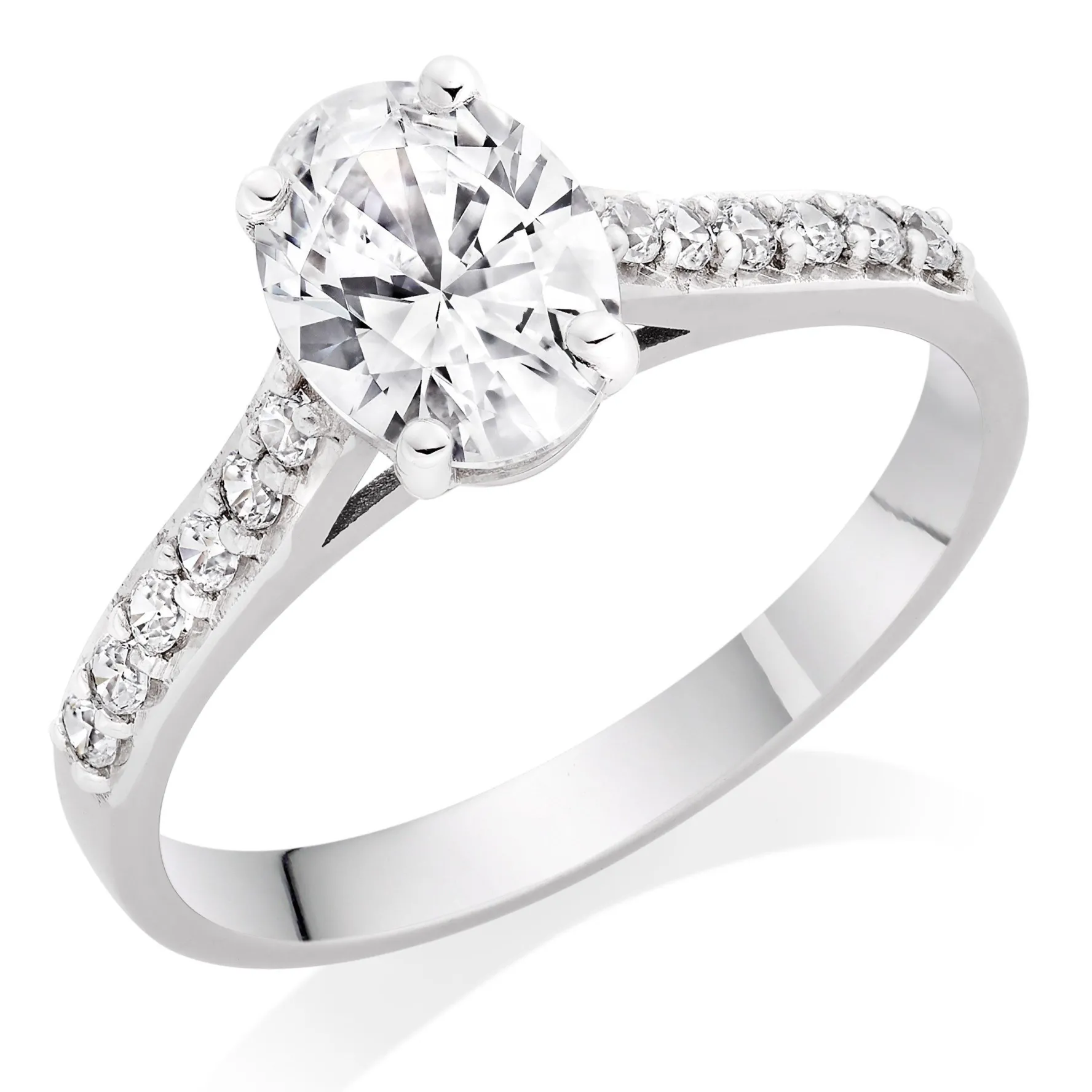 Beaverbrooks 9ct White Gold Oval Cut Cubic Zirconia Solitaire Ring