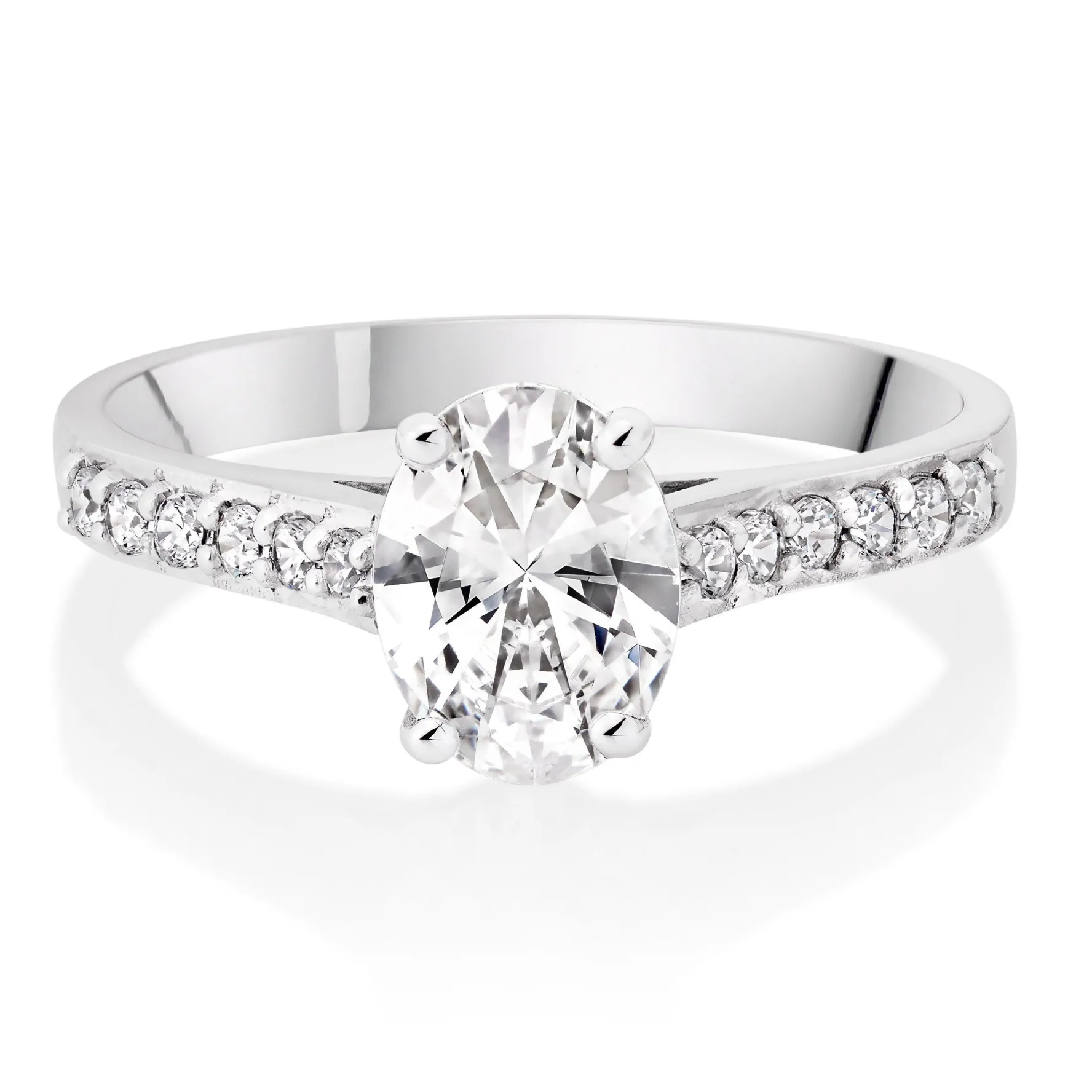 Beaverbrooks 9ct White Gold Oval Cut Cubic Zirconia Solitaire Ring