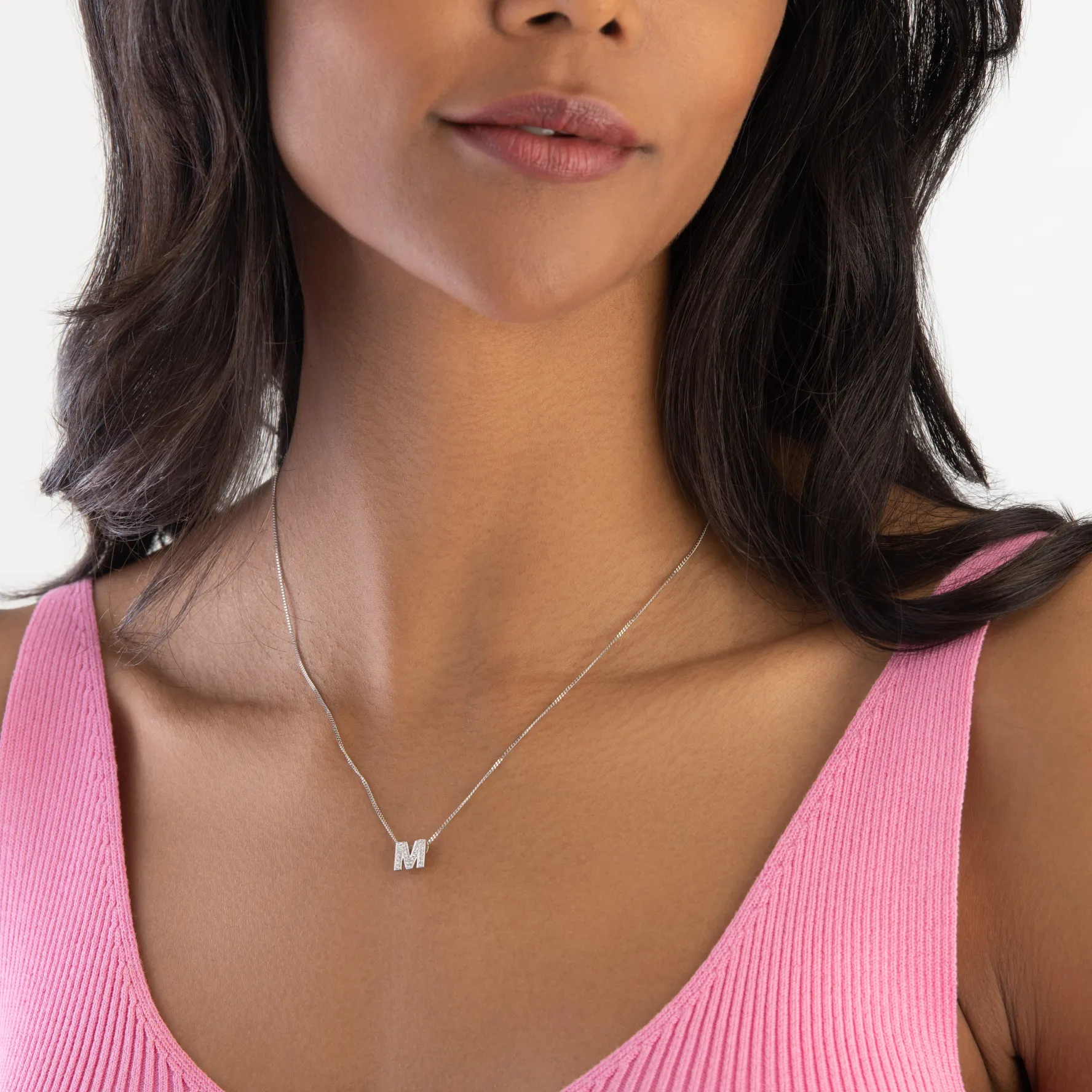 Beaverbrooks 9ct White Gold Diamond Initial M Pendant