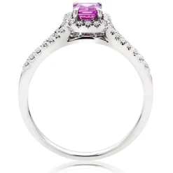 Beaverbrooks 18ct White Gold Diamond Pink Sapphire Halo Engagement Ring
