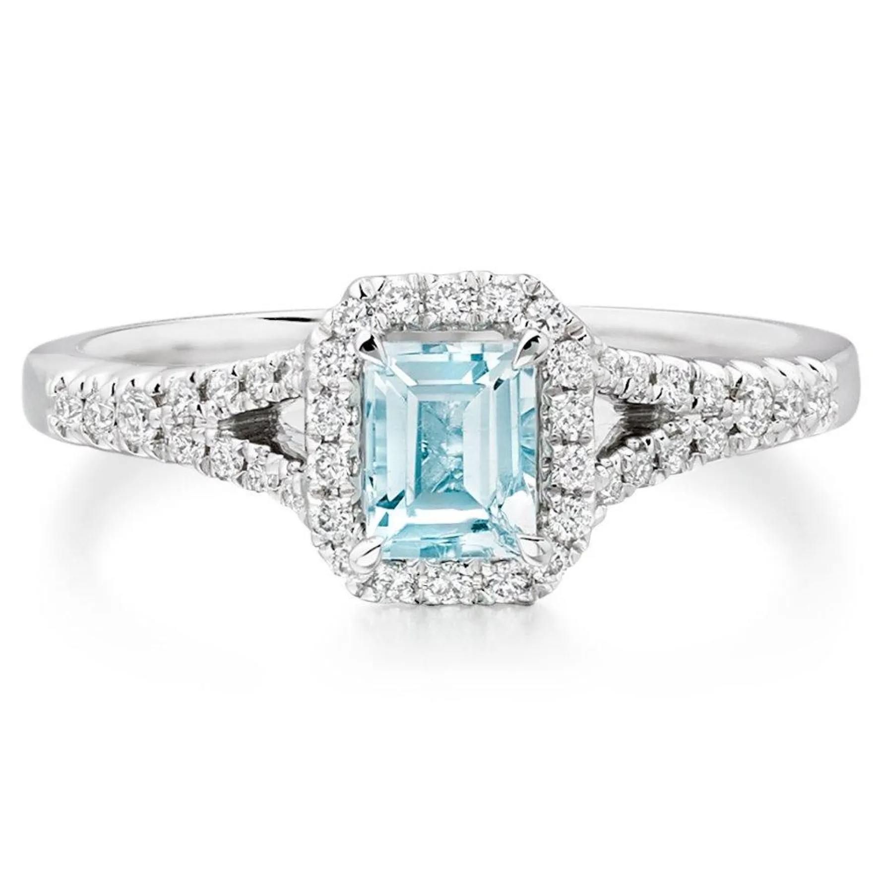Beaverbrooks 18ct White Gold Diamond Aquamarine Halo Engagement Ring