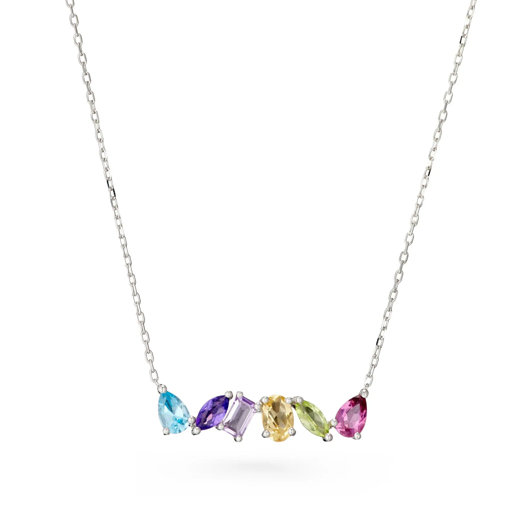 Beaverbrooks 9ct White Gold Multi Coloured Necklace