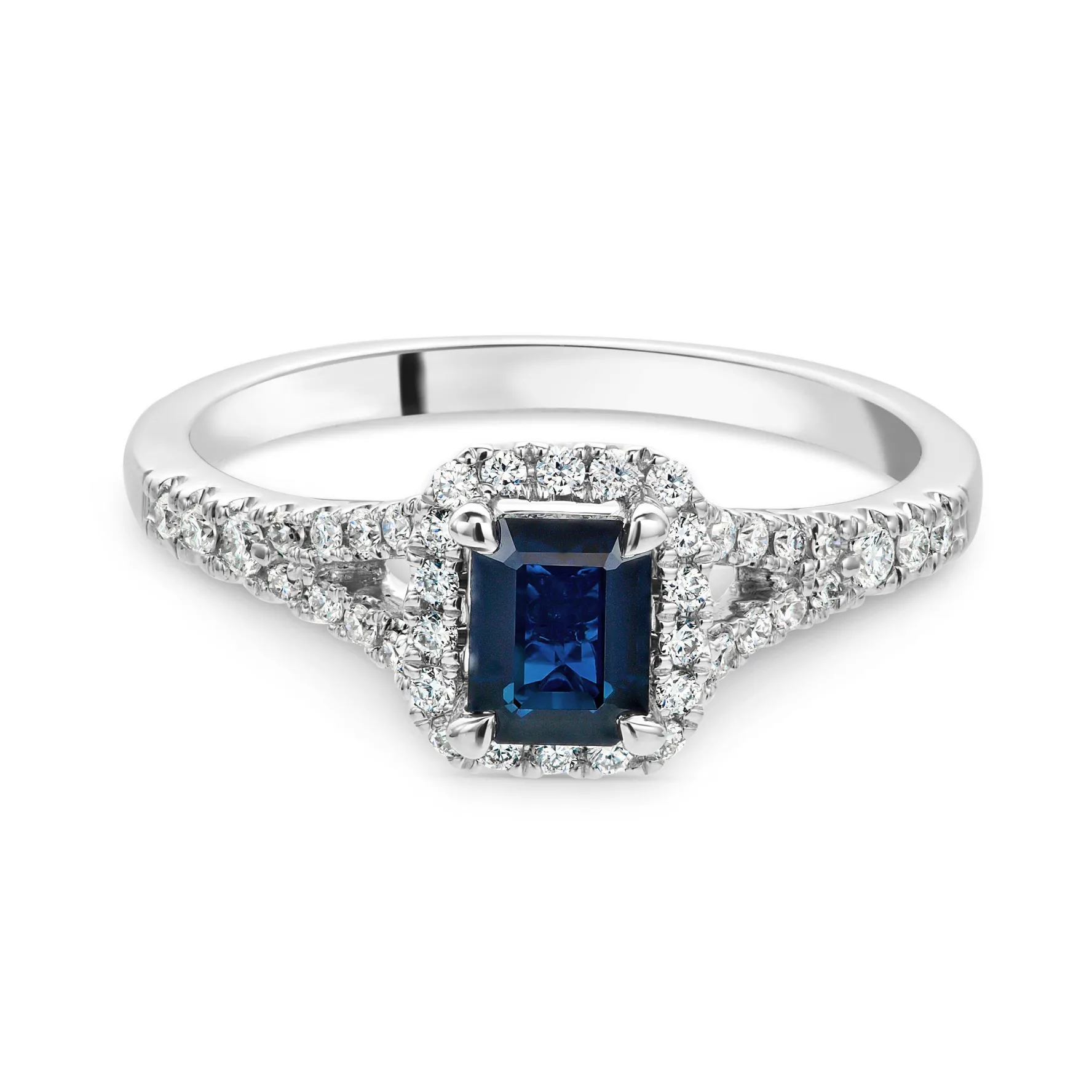 Beaverbrooks 18ct White Gold Diamond Sapphire Halo Engagement Ring