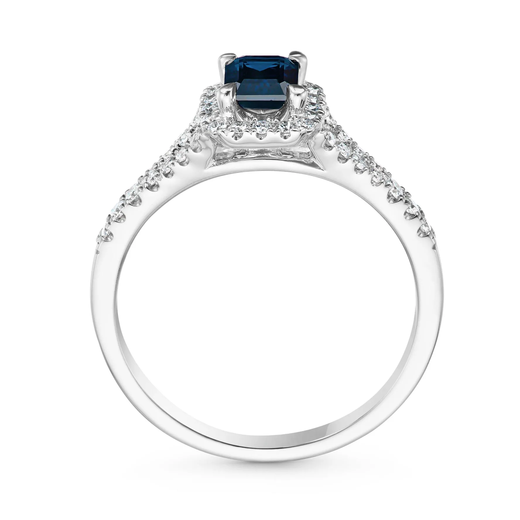 Beaverbrooks 18ct White Gold Diamond Sapphire Halo Engagement Ring