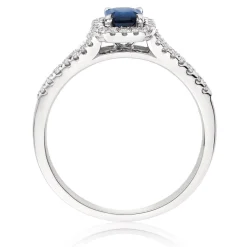 Beaverbrooks 18ct White Gold Diamond Sapphire Halo Engagement Ring