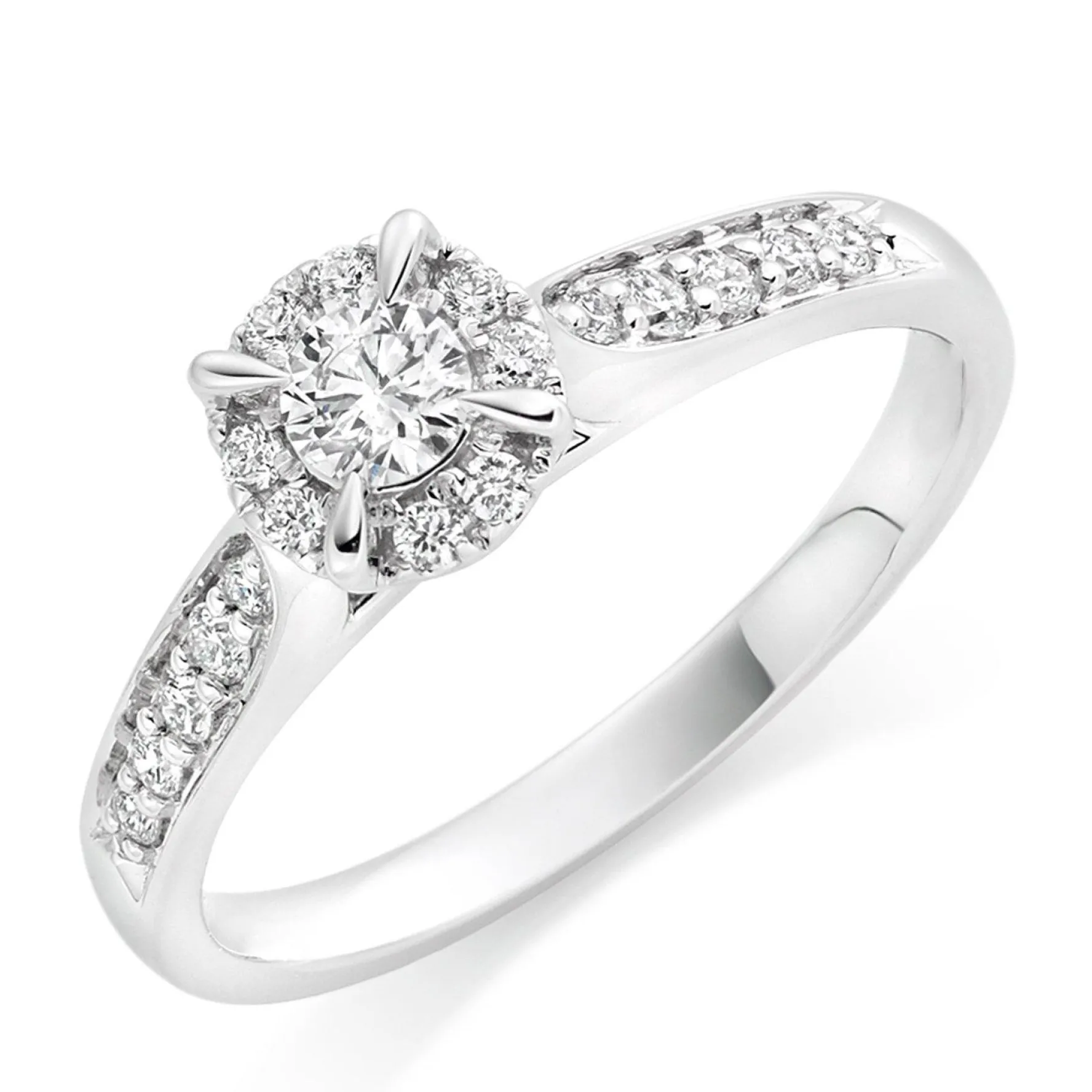 Beaverbrooks 18ct White Gold Diamond Halo Engagement Ring