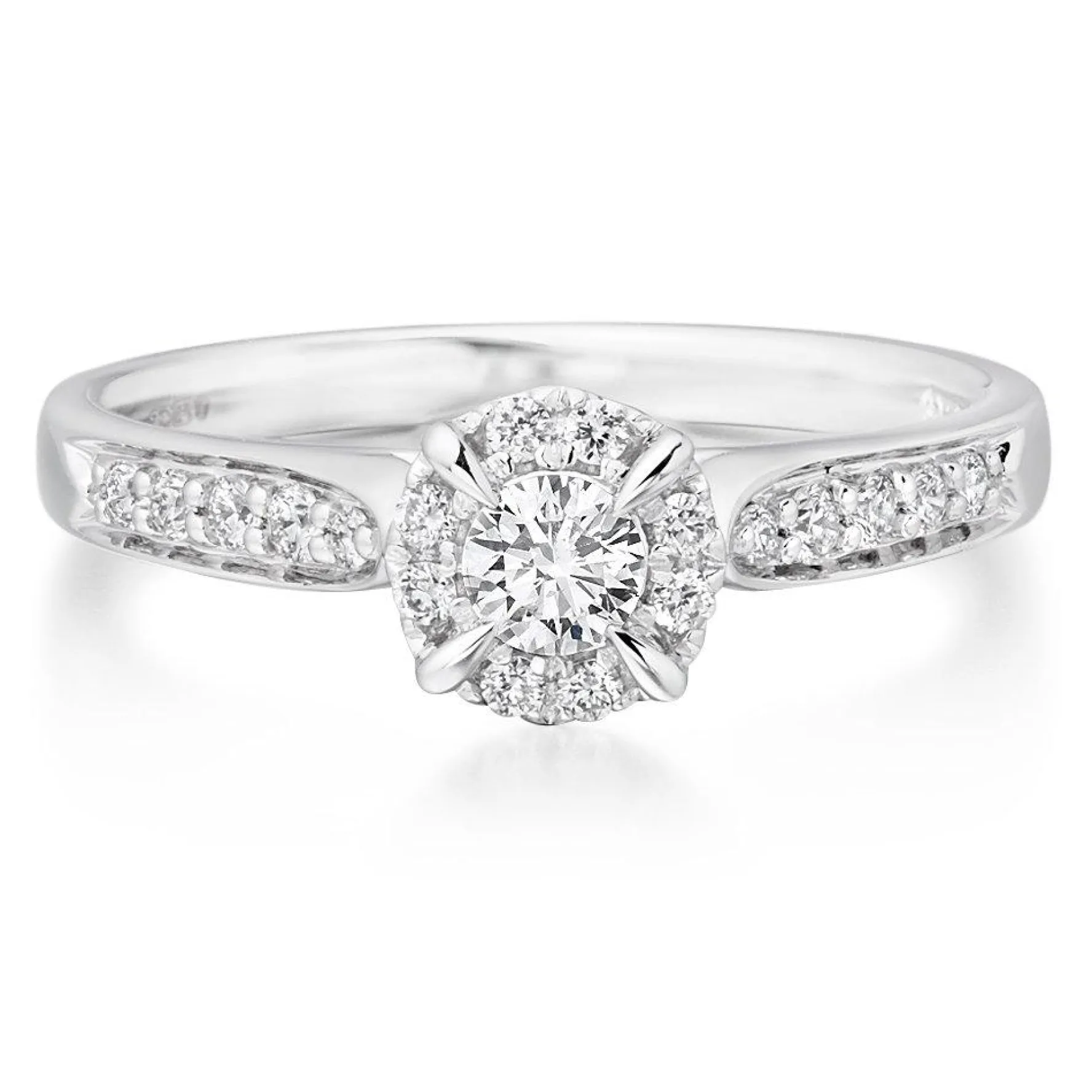 Beaverbrooks 18ct White Gold Diamond Halo Engagement Ring