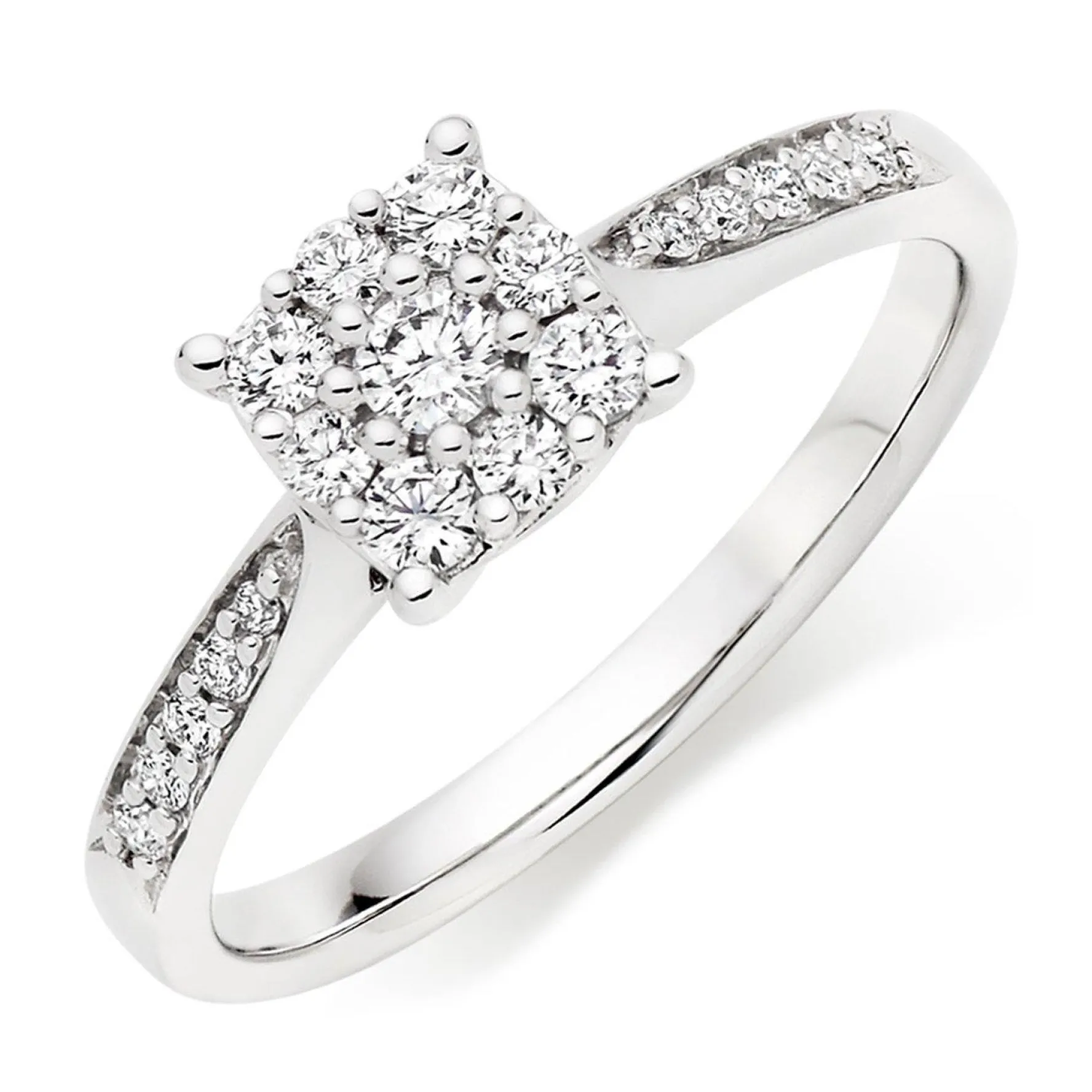 Beaverbrooks 18ct White Gold Diamond Cluster Engagement Ring