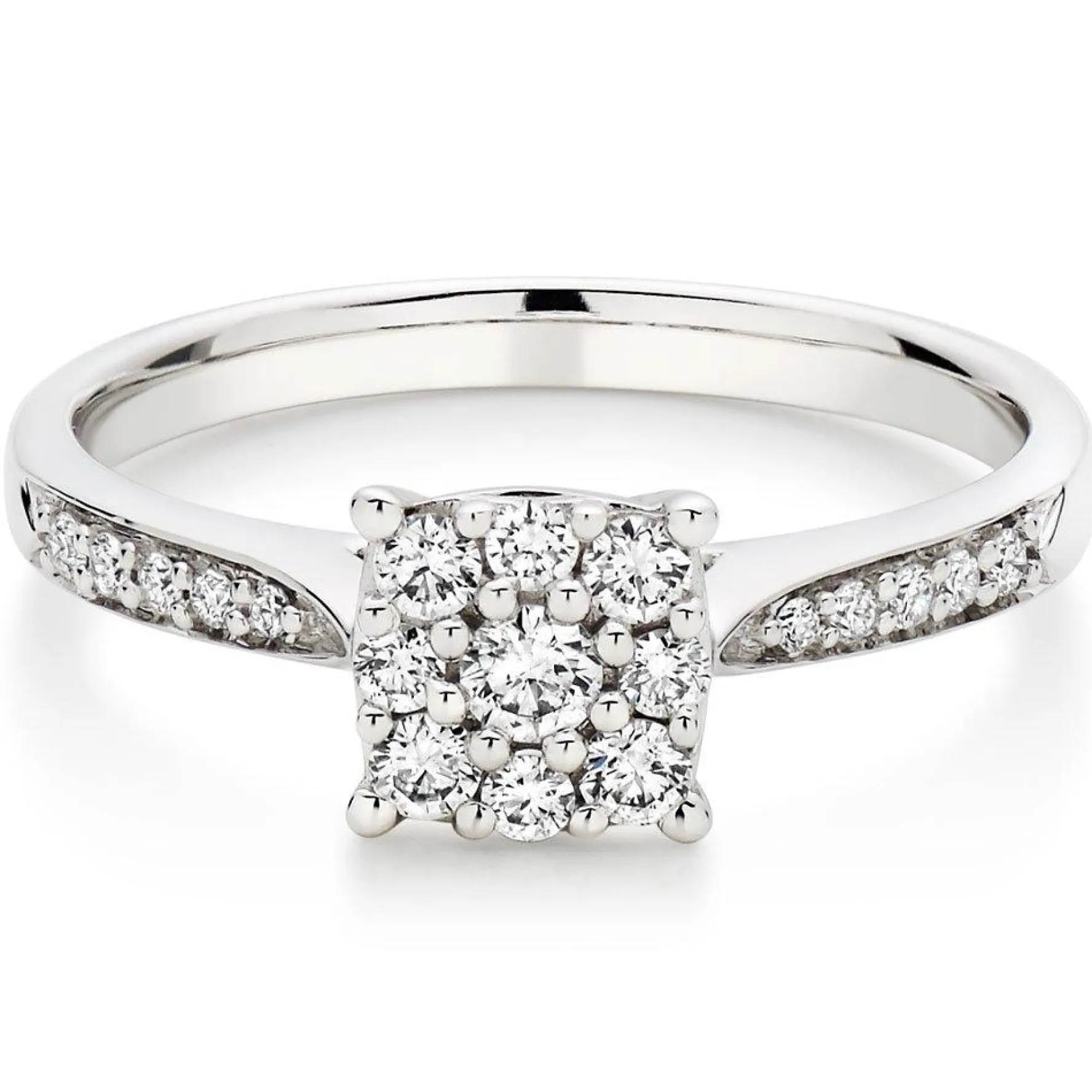 Beaverbrooks 18ct White Gold Diamond Cluster Engagement Ring