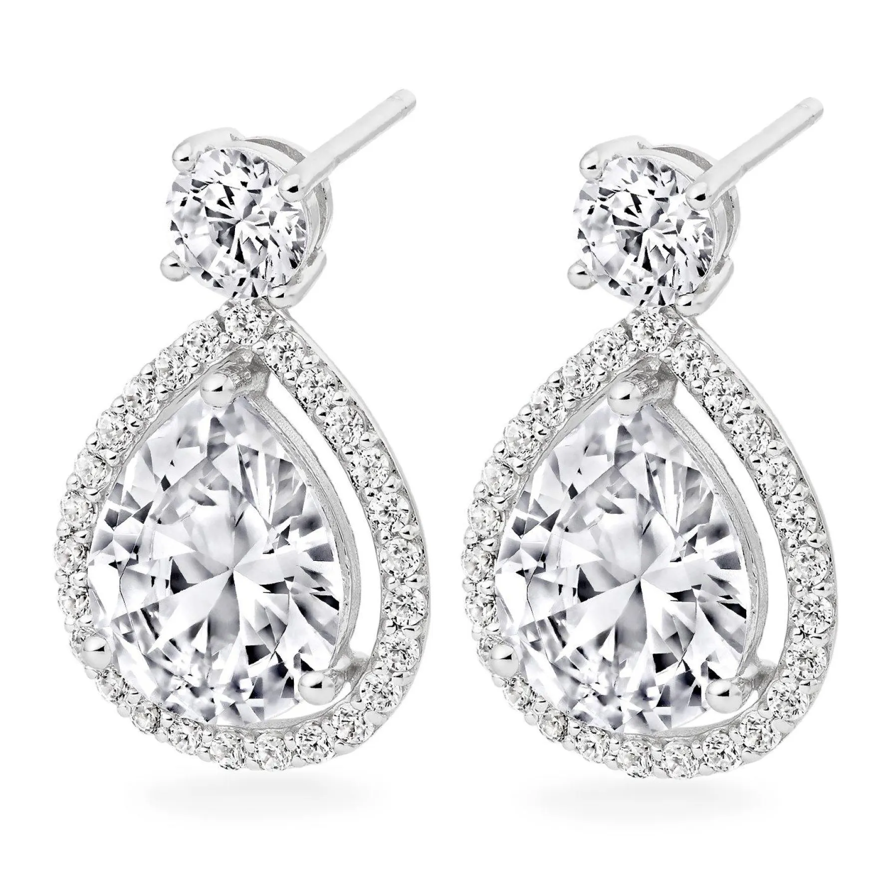 Beaverbrooks 9ct White Gold Cubic Zirconia Pear Drop Earrings