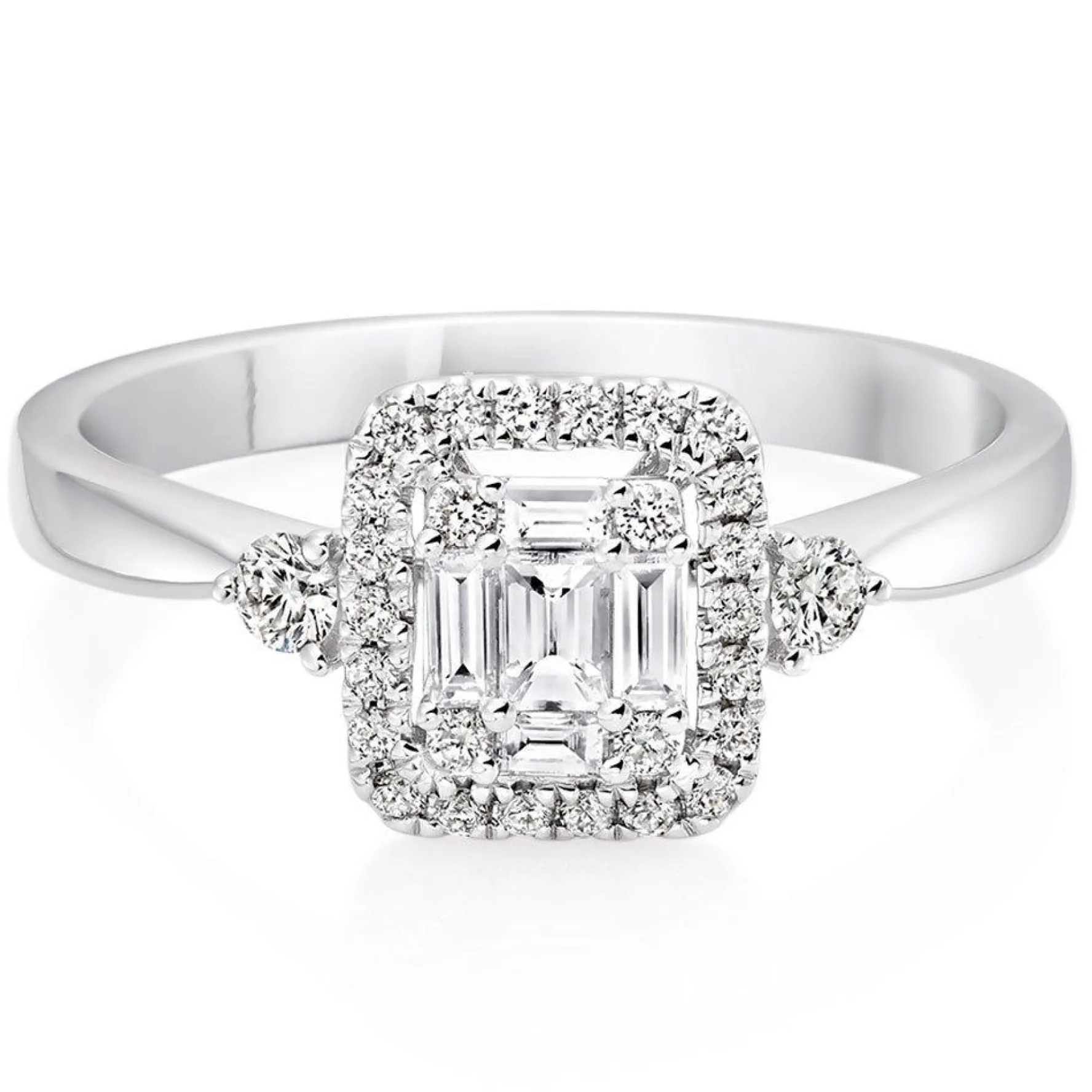 Beaverbrooks 18ct White Gold Diamond Cluster Three Stone Ring