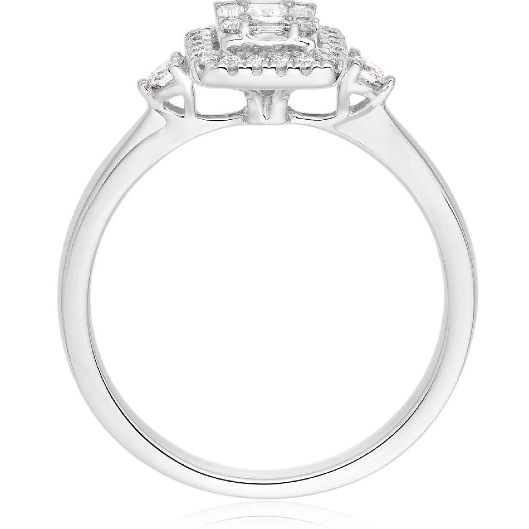Beaverbrooks 18ct White Gold Diamond Cluster Three Stone Ring