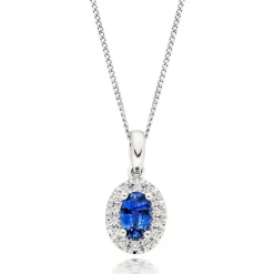 Beaverbrooks 18ct White Gold Diamond Sapphire Halo Pendant