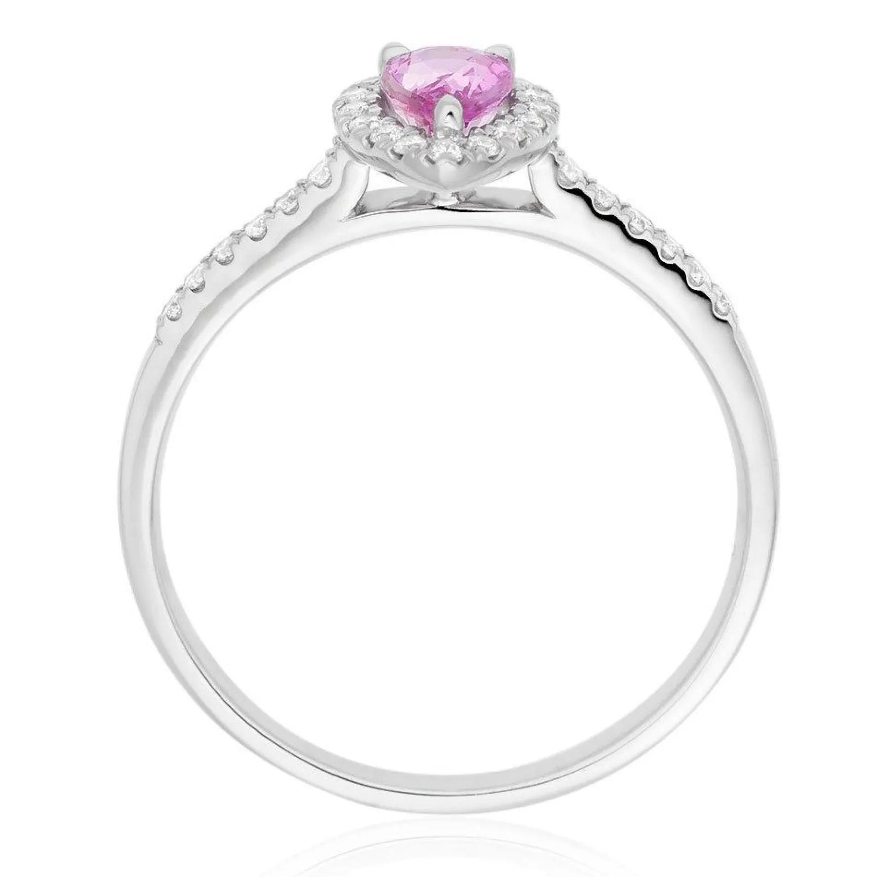 Beaverbrooks 18ct White Gold Diamond Pink Sapphire Pear Shaped Halo Ring
