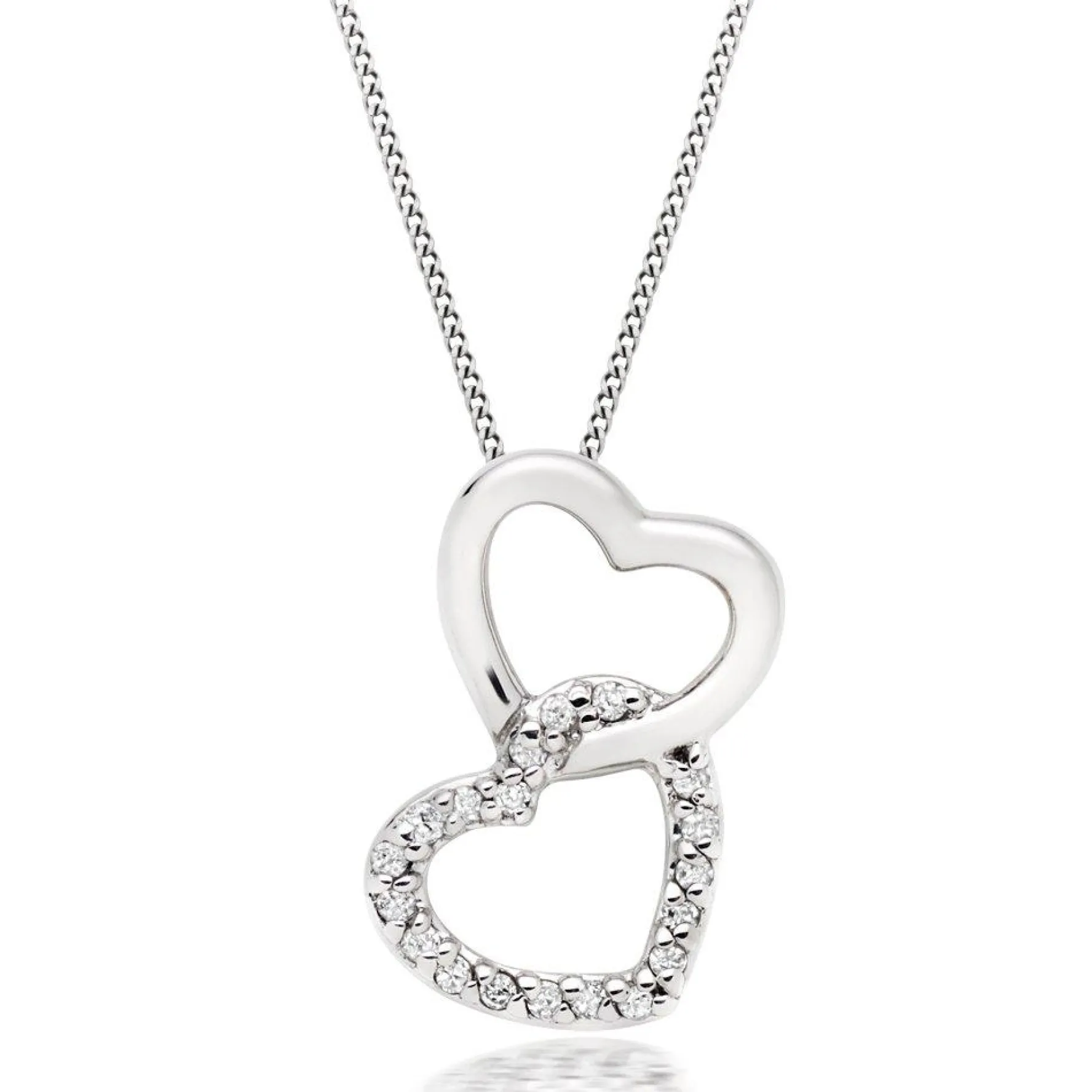 Beaverbrooks 9ct White Gold Diamond Double Heart Pendant